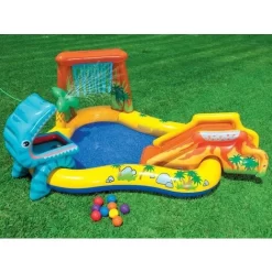 Piscina Con Scivolo Dinosauro Per Bambini Intex Gonfiabile Gioco Da Giardino