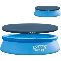 Intex Set Piscina Da Famiglia Rotonda 244 X 61 Cm Con Copertura Telo Blu Scuro
