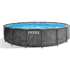 Intex Piscina Prism Greywood 457x122 Cm, Con Pompa Filtro, Scaletta, Telo Base, Telo Copertura